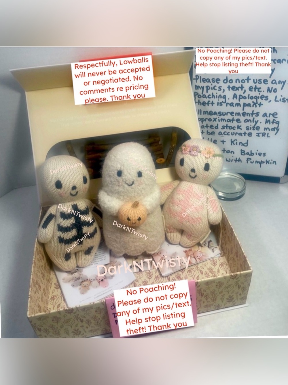 3 Pc BNWT CUDDLE + KIND 1 BOUCLE ALPACA GHOST W PUMP AND 2 KNIT SKELETON BABIES